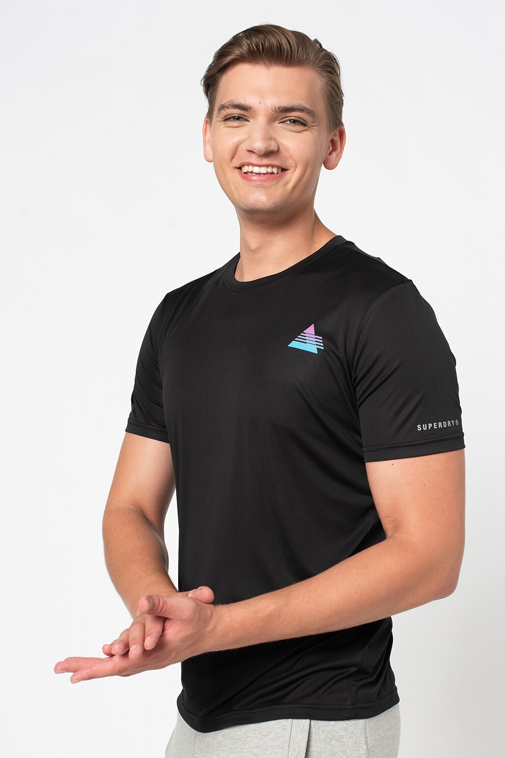 SUPERDRY, Tricou lejer Run Beyond Limits, Negru/Gri