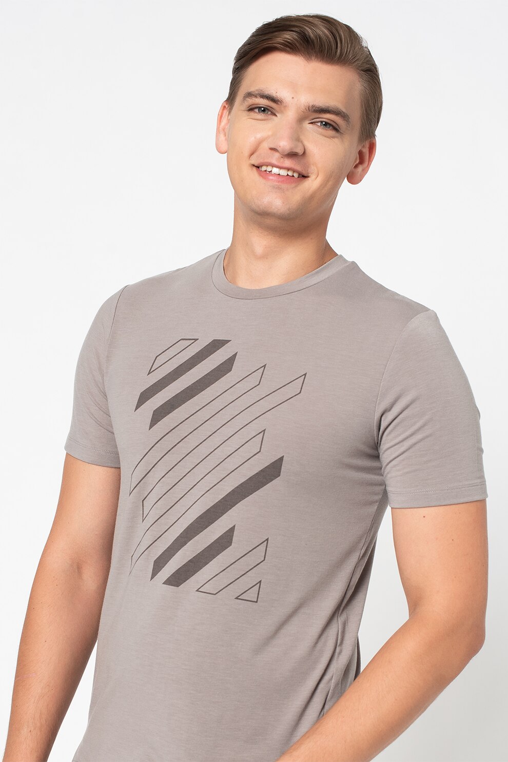 SUPERDRY, Tricou slim fit cu model grafic Flex, Gri inchis, 2XL