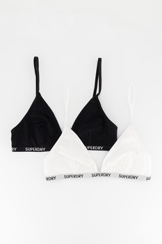 SUPERDRY, Set de sutiene cu cupe triunghiulare, din amestec de bumbac organic Harper - 2 piese, Negru/Alb SUPERDRY, Set de sutiene cu cupe triunghiulare, din amestec de bumbac organic Harper - 2 piese, Negru/Alb