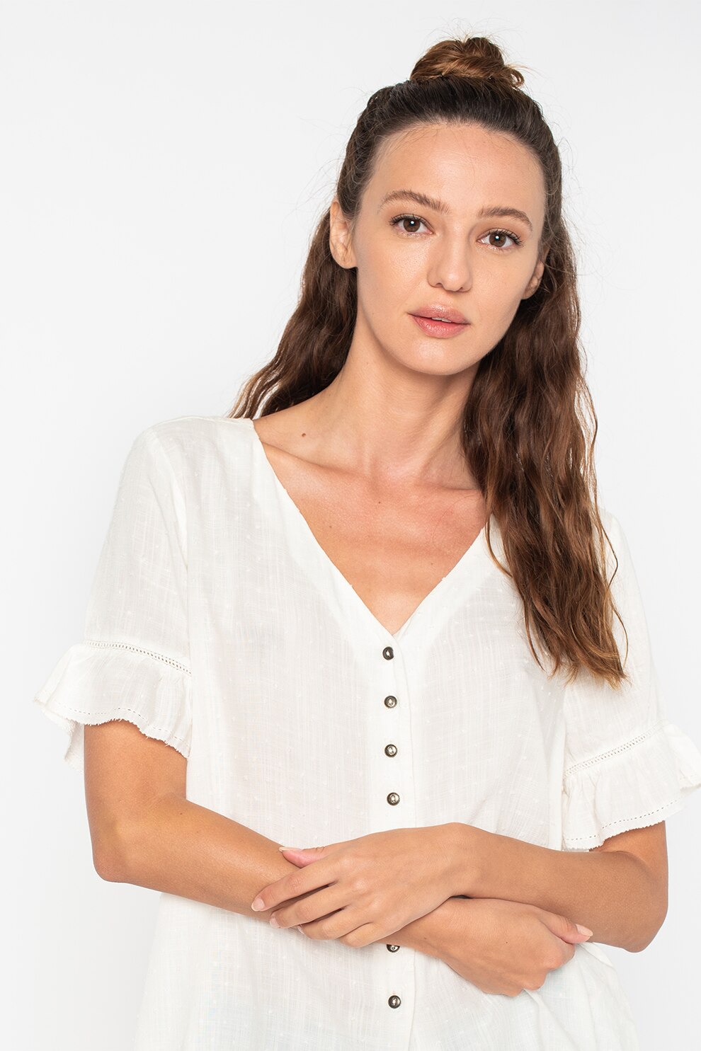 SUPERDRY, Bluza vaporoasa cu nasturi, Alb