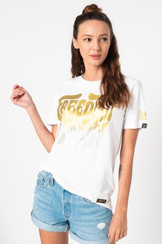 SUPERDRY, Tricou cu decolteu la baza gatului regular fit, Alb/verde SUPERDRY, Tricou cu decolteu la baza gatului regular fit, Alb/verde