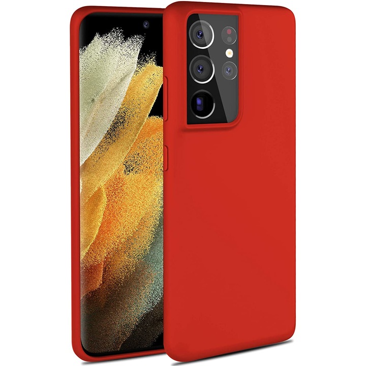 Матово силиконово покритие, кадифена вътрешност, съвместимо с Samsung Galaxy S21 Ultra, червено