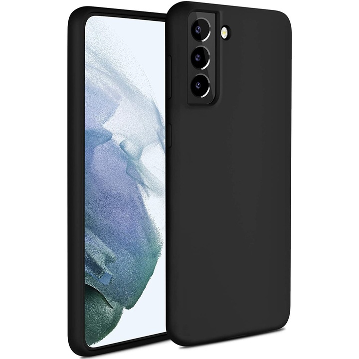 Калъф, Мат, Силикон, Кадифена вътрешност, Съвместим с Samsung Galaxy S21 Plus, Черен