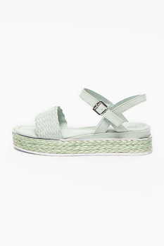 Marco Tozzi, Sandale tip espadrile cu talpa wedge si model valurit, Verde pal, 36 Marco Tozzi, Sandale tip espadrile cu talpa wedge si model valurit, Verde pal, 36