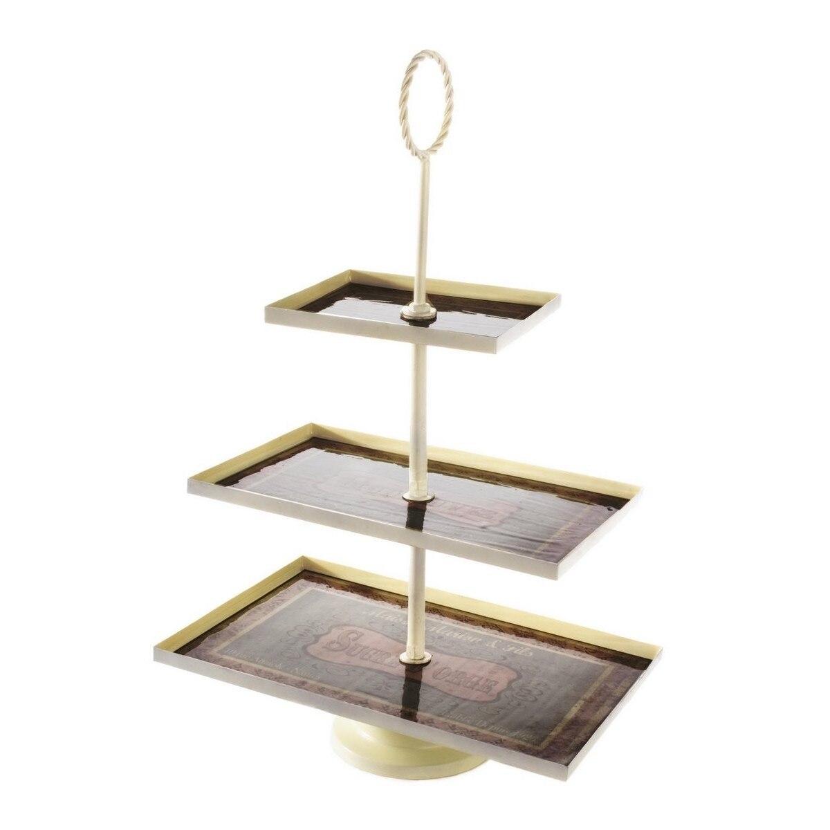 Platou 3 etaje din metal maro crem Patisserie 33 cm x 23 cm x 51 h