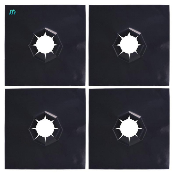 Set 4 folii de protectie reutilizabile pentru plita sau aragaz, negru