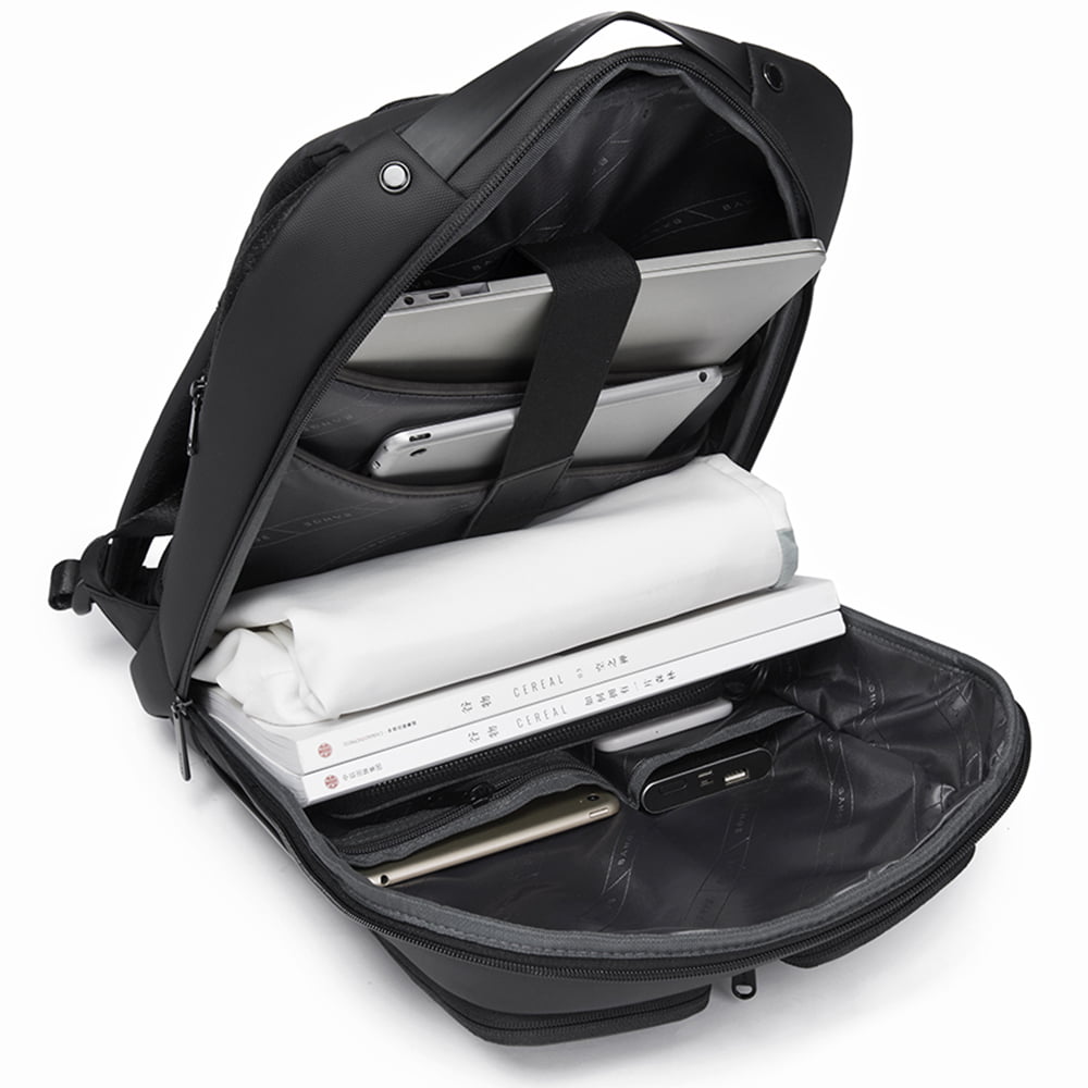 Rucsac laptop 15.6", smart business, compact, impermeabil, cu port de incarcare USB, BANGE, 32x14x46 cm, Negru