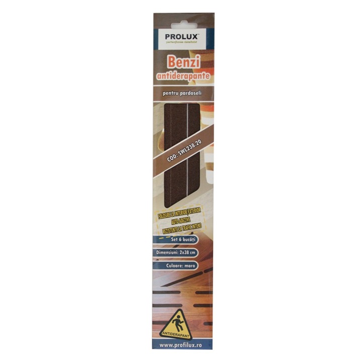 Set 6 buc benzi antiderapante Prolux, 2x38 cm, Maro