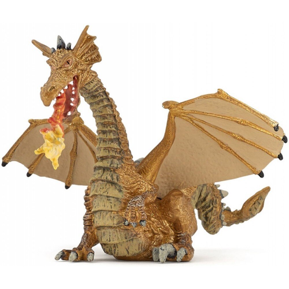 Figurina Papo-Dragon inaripat auriu cu flacara