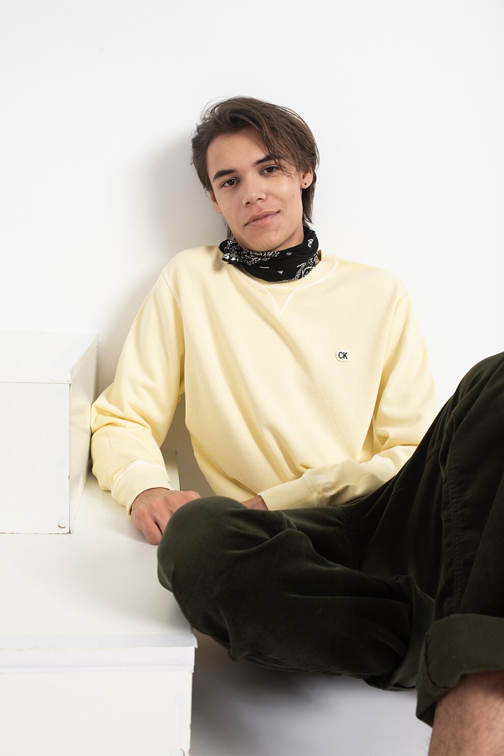 CALVIN KLEIN JEANS, Bluza sport cu logo brodat, Galben pal, S