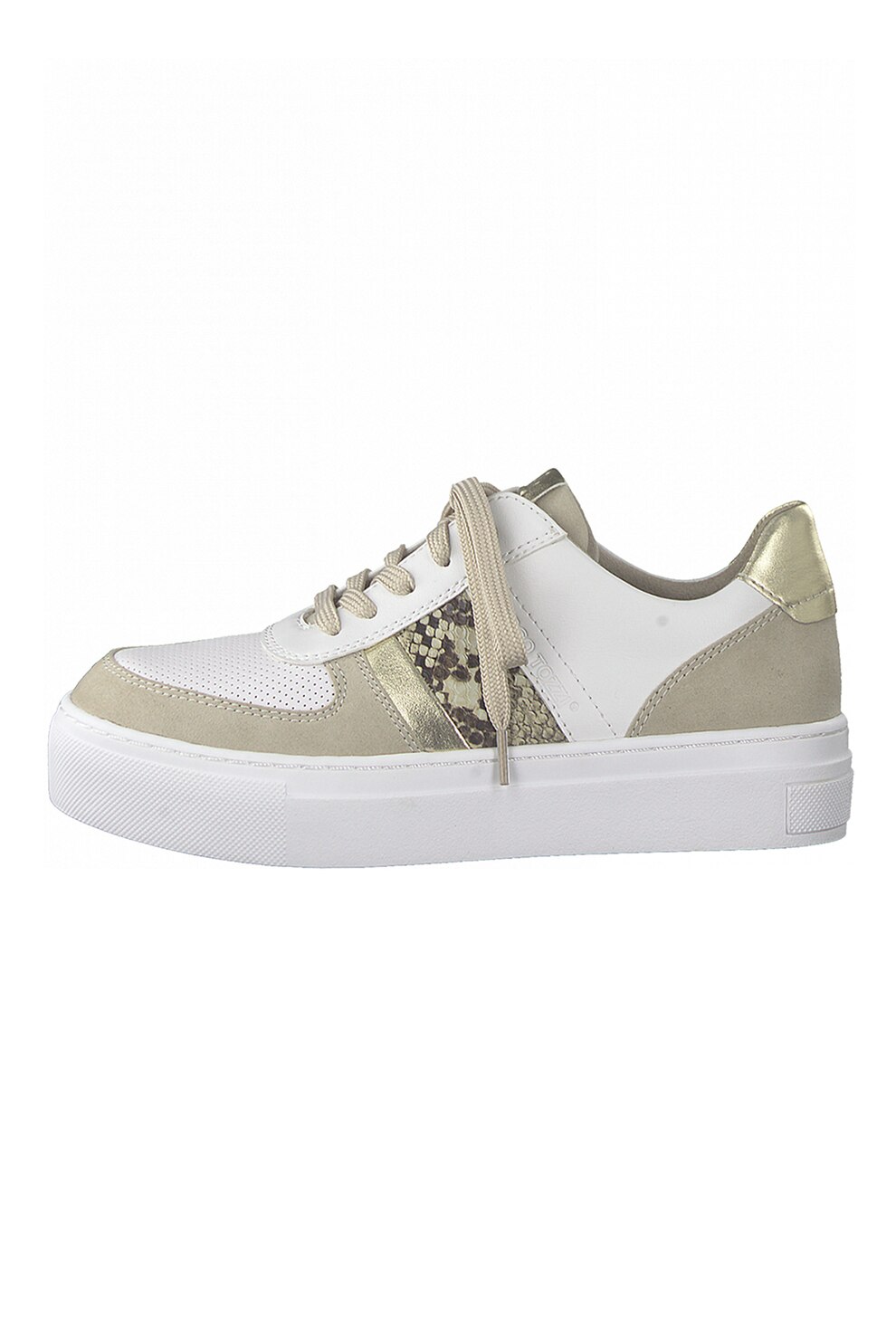 Marco Tozzi, Pantofi sport cu aspect colorblock, Alb/Bej/Auriu