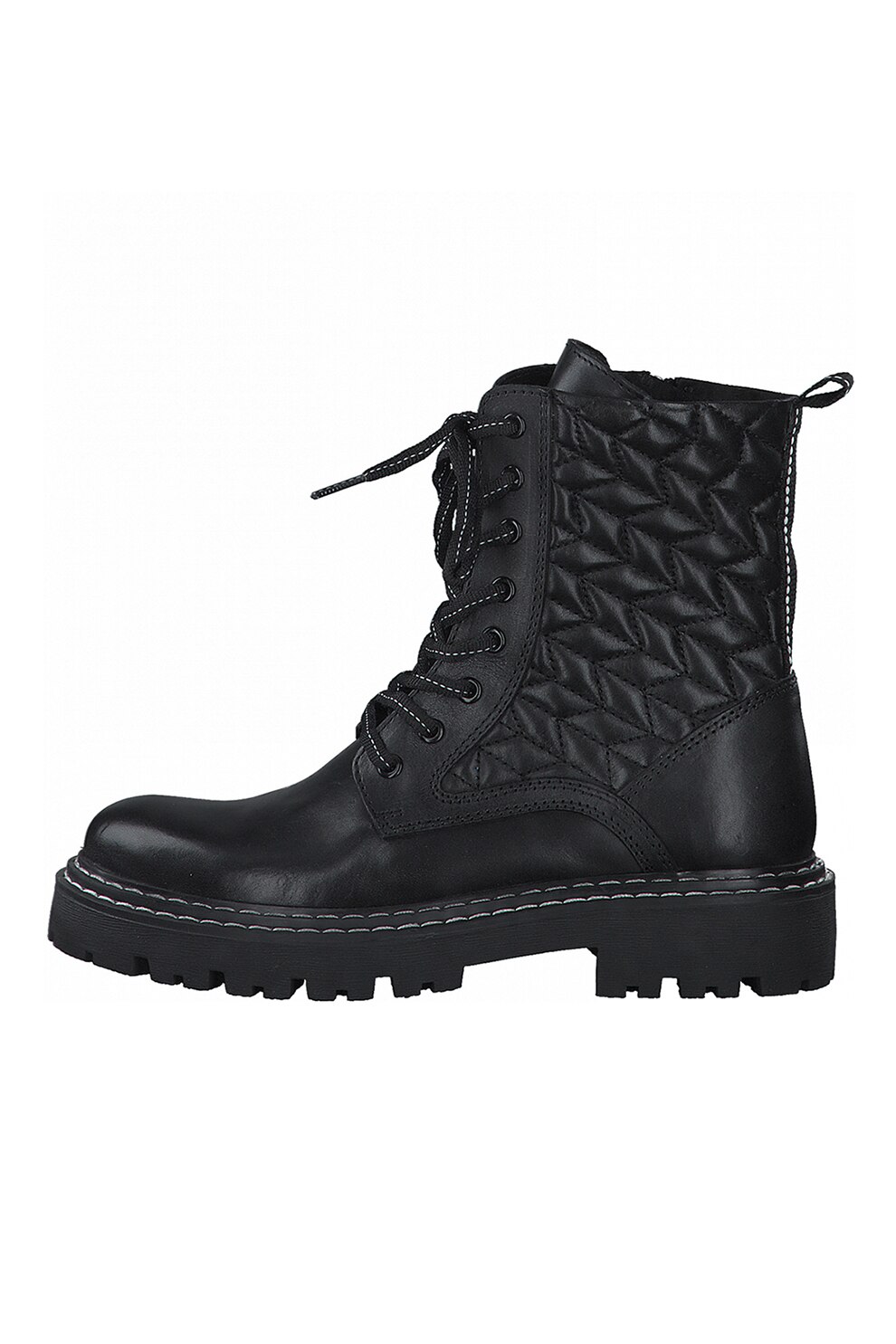 Marco Tozzi, Bocanci de piele cu insertii cu aspect matlasat, Negru