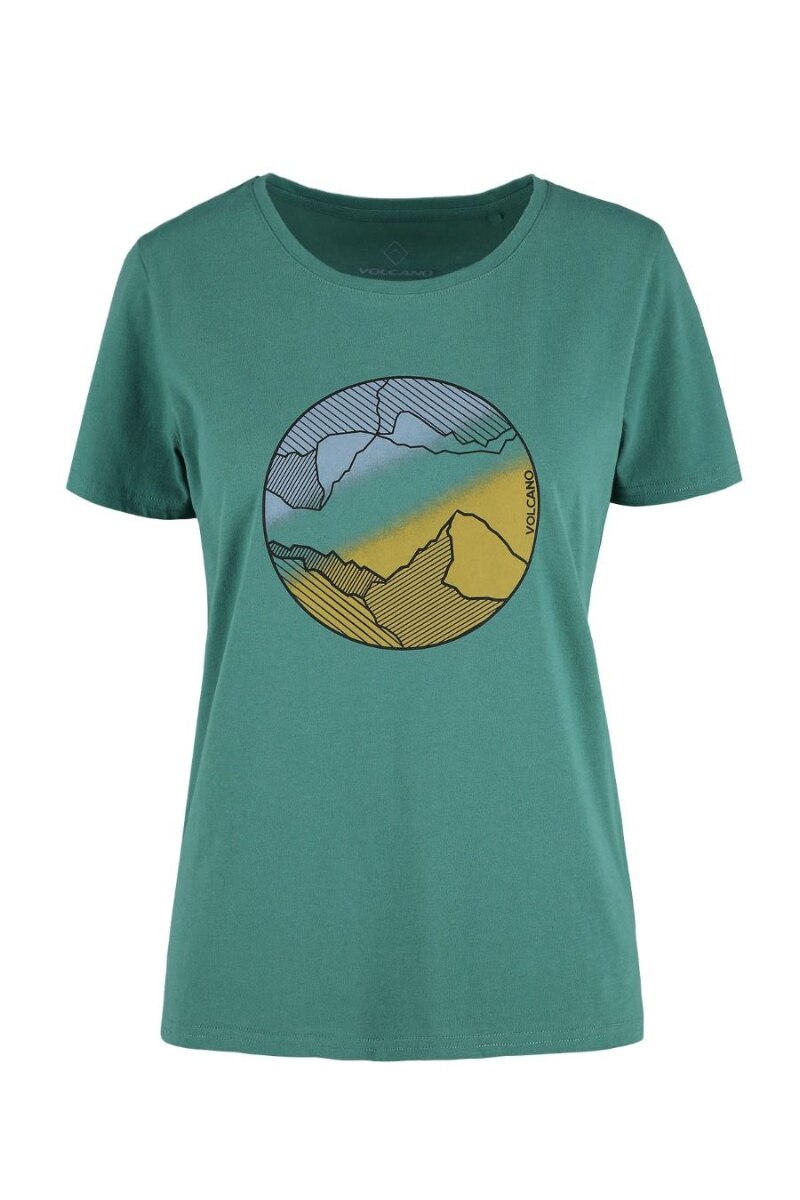 Tricou Volcano T-AURORA, Imprimeu grafic, Bumbac, Verde menta