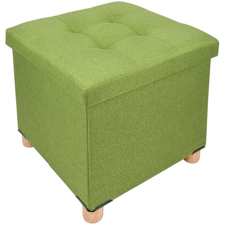 Taburet Pliabil cu Spatiu de Depozitare, FizioTab®, cu Picioare din Lemn Masiv, Cub 38X38X34, Verde