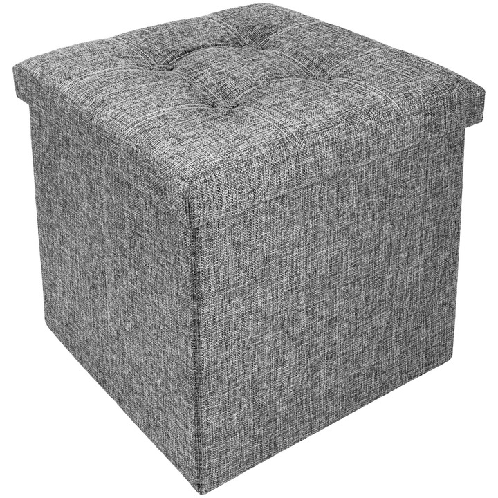 Taburet Pliabil cu Spatiu de Depozitare FizioTab®, Tip Cutie, Cub Textil, 38X38X38 cm, Gri cu Fire Albe