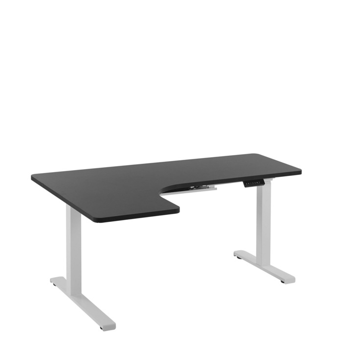 DESTIN II Elektronikusan Állítható Magasságú Fekete És Fehér L-alakú Íróasztal Baloldali 160 x 110 cm