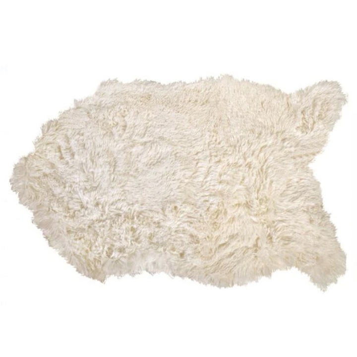 Декоративен килим тип животинска козина, Бял, 92 х 57 см