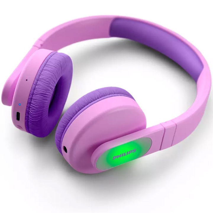Аудио слушалки Over the ear Philips Kids, Lighting, Bluetooth, Автономия 28 ч, Розов
