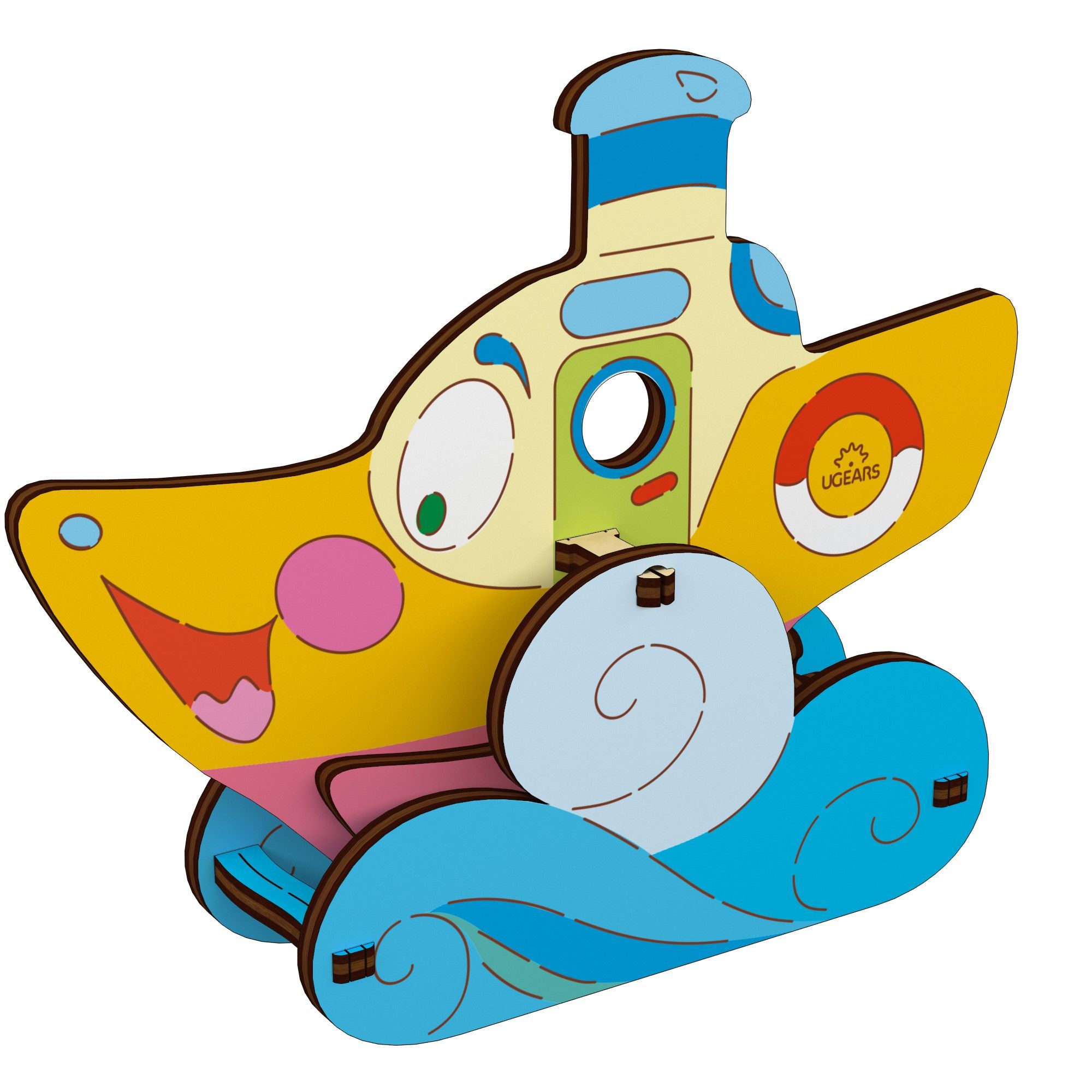 Puzzle 3D de colorat - Nava cu aburi UGears 4KIDS, 15 piese