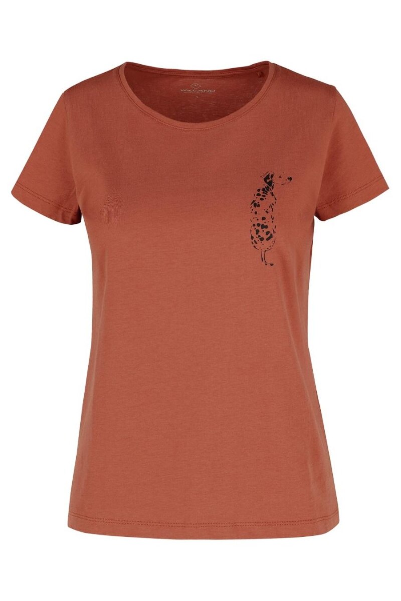 Tricou Volcano T-DOG, Imprimeu grafic, Bumbac, Caramiziu