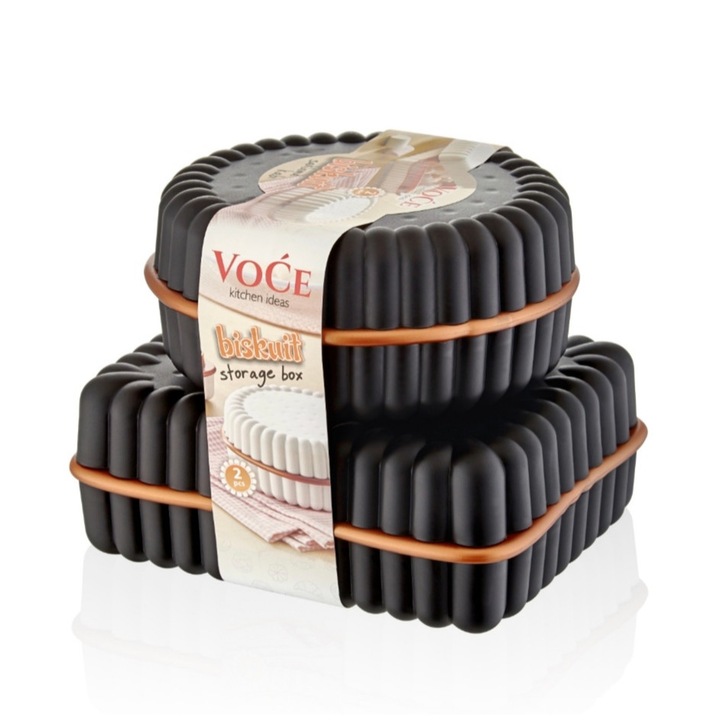 Set 2 cutii alimentare, 0,3lsi 0,5l, plastic,negru