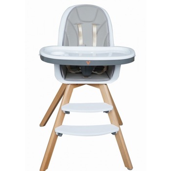 Scaun inalt din lemn 2 in 1, Gri Scaun inalt din lemn 2 in 1, Gri