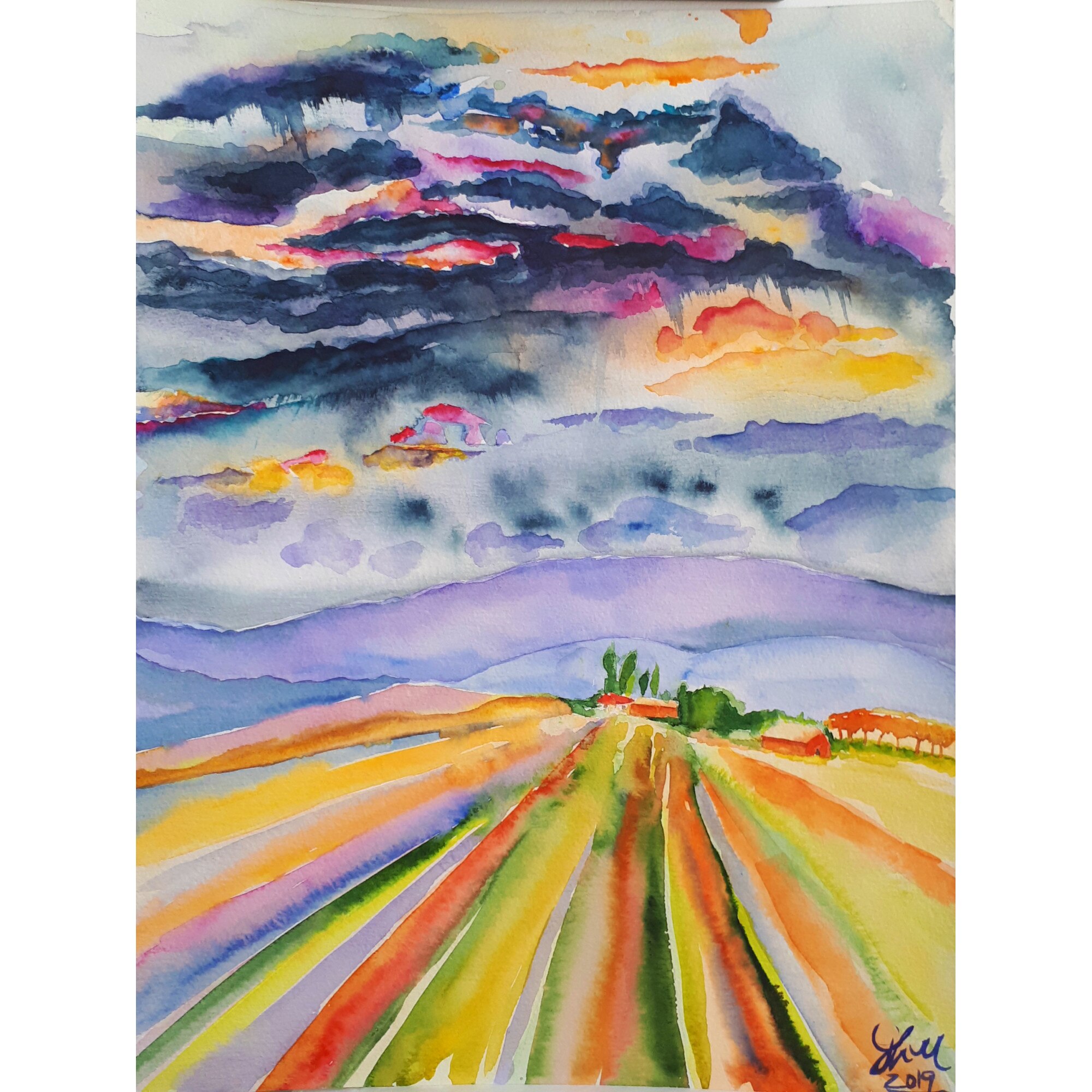 Tablou Furtuna vara pe camp, pictat manual de Artemisia dimensiune 31 x 41 cm