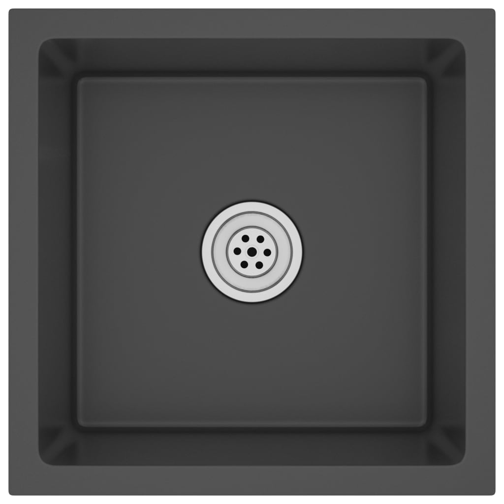 Chiuveta de bucatarie din inox lucrata manual cu scurgator vidaXL, Otel inoxidabil, 400 x 400 x 200 mm, Negru