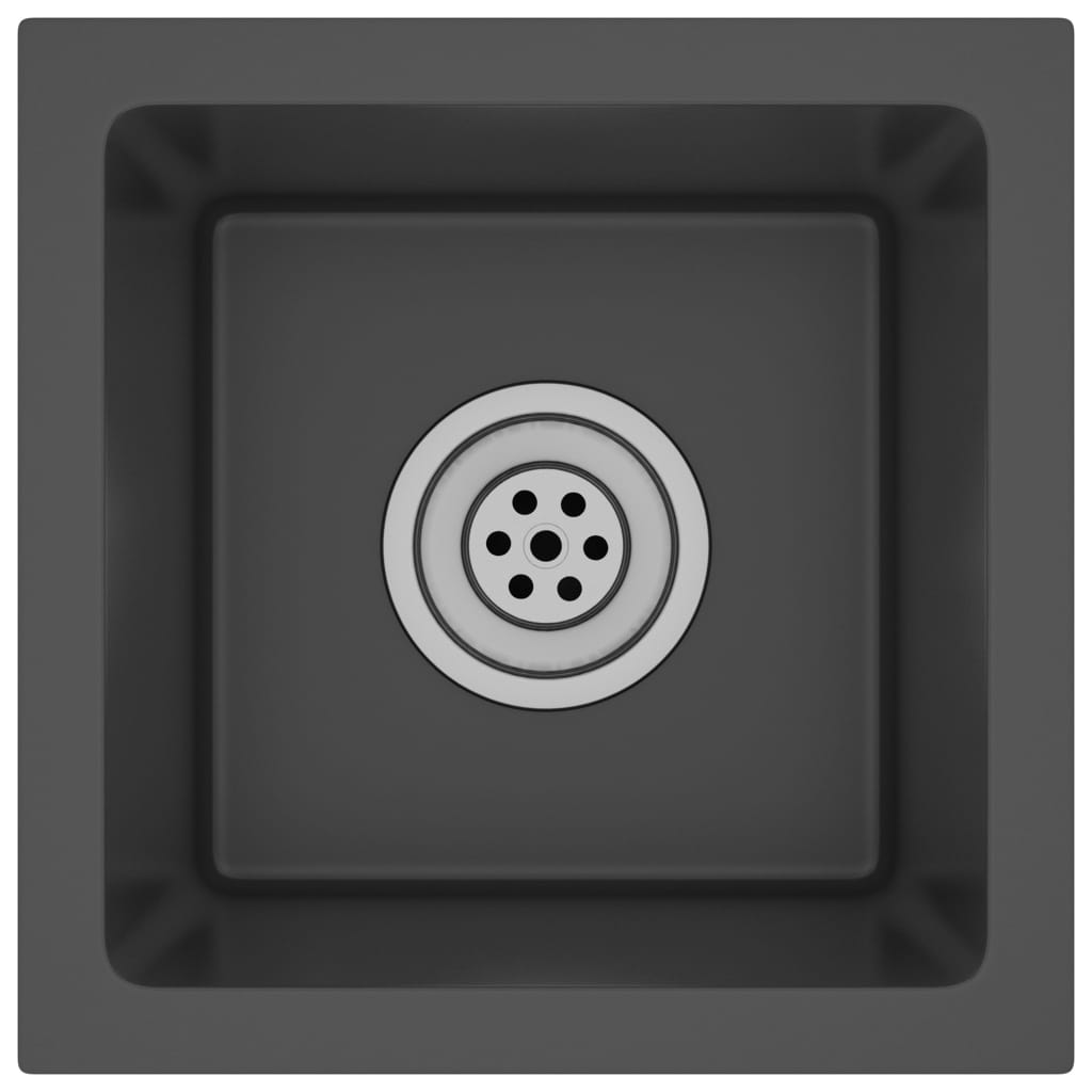 Chiuveta de bucatarie din inox lucrata manual cu scurgator vidaXL, Otel inoxidabil, 300 x 300 x 200 mm, Negru