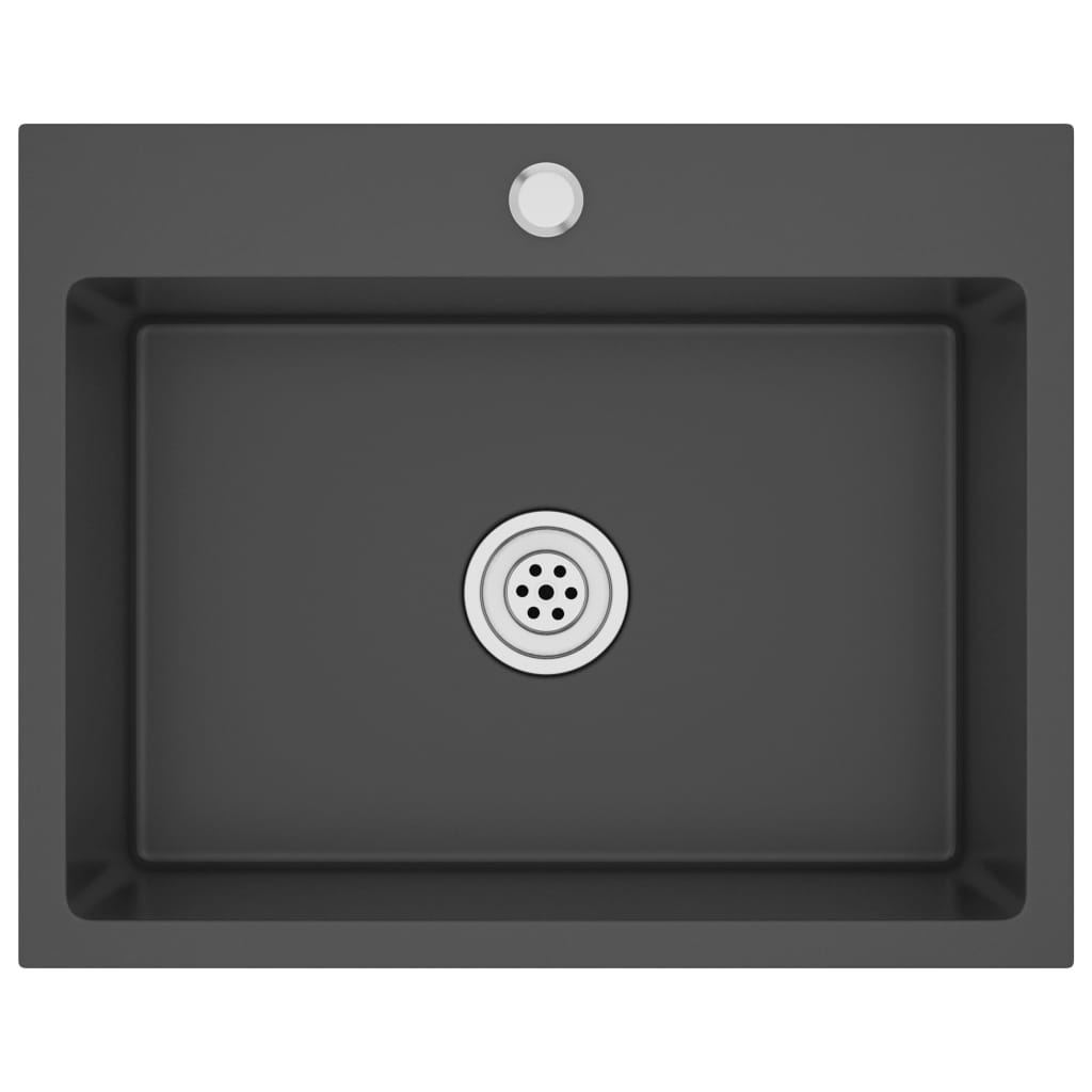 Chiuveta bucatarie cu picurator si orificiu robinet, vidaXL, Otel inoxidabil, 59 x 44 x 20 cm, Negru