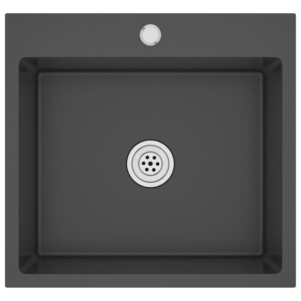 Chiuveta de bucatarie din inox cu sita si orificiu pentru robinet vidaXL, Otel inoxidabil, 530 x 500 x 200 mm, Negru