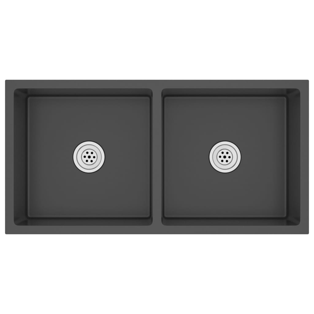 Chiuveta cu doua cuve de bucatarie lucrata manual vidaXL, Otel inoxidabil, 865 x 440 x 200 mm, Negru