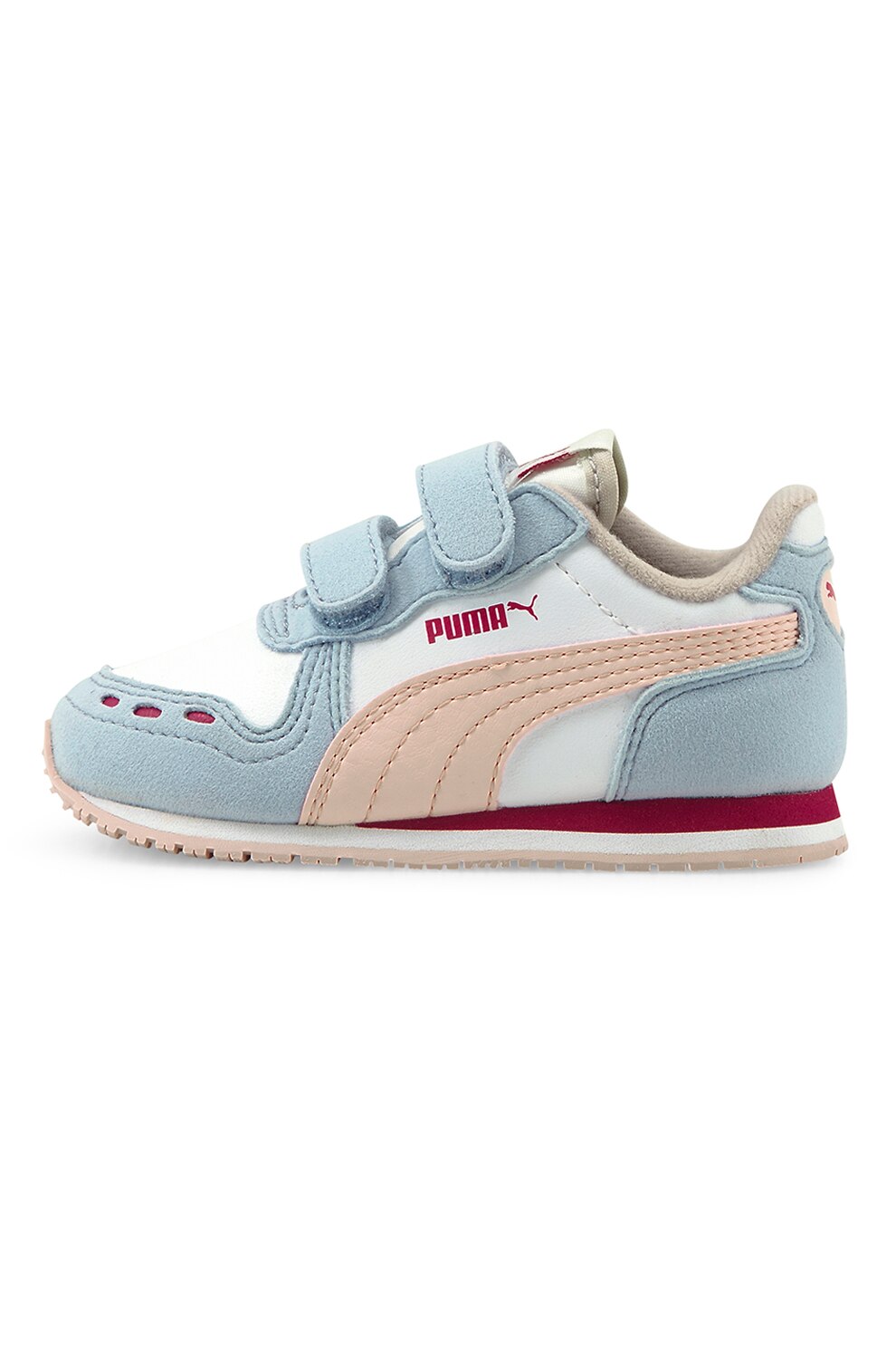 Puma, Pantofi sport cu garnituri din piele ecologica si piele intoarsa Cabana Racer, Albastru azur/roz piersica/alb