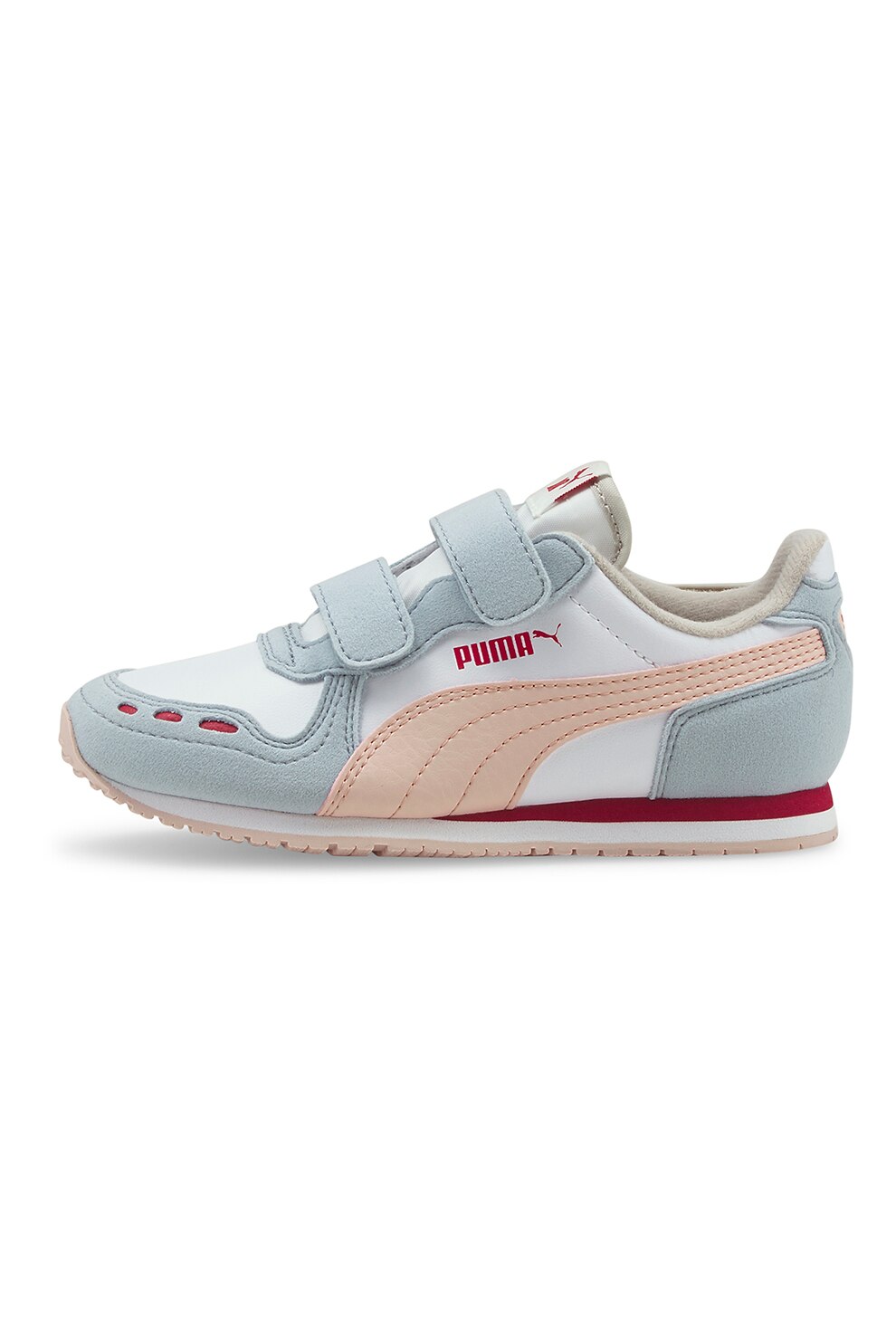 Puma, Pantofi sport cu garnituri din piele ecologica si piele intoarsa Cabana Racer, Alb/gri/roz piersica