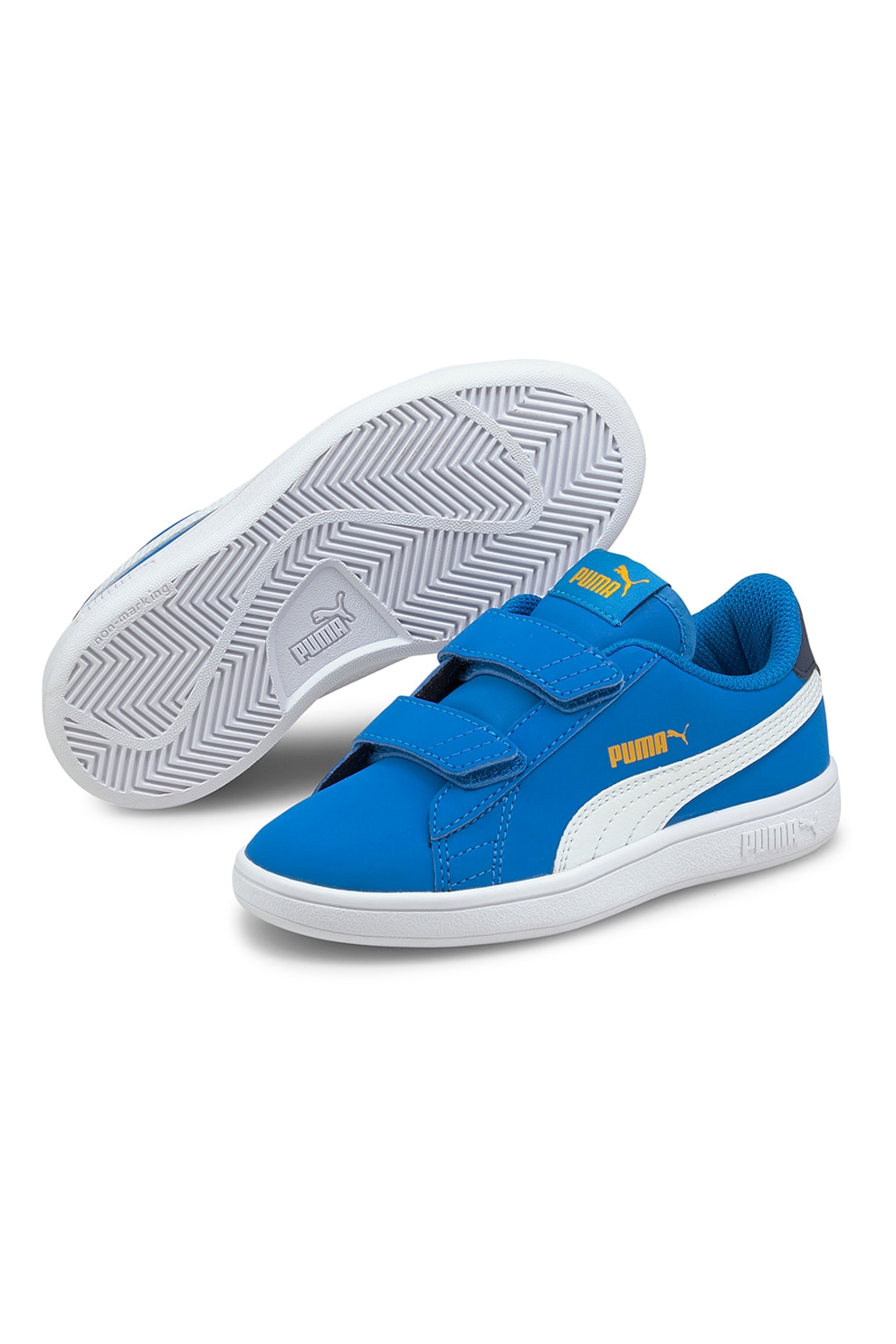 Puma, Pantofi sport cu garnituri din piele ecologica Smash V2 Buck, Albastru/Alb