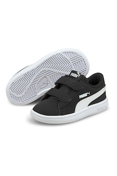Puma, Pantofi sport baieti, cu garnituri din piele ecologica, Smash V2 Buck, Negru/Alb Puma, Pantofi sport baieti, cu garnituri din piele ecologica, Smash V2 Buck, Negru/Alb