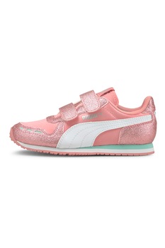 Puma, Pantofi sport cu garnituri din piele ecologica si accente stralucitoare Cabana Racer, Roz/Alb Puma, Pantofi sport cu garnituri din piele ecologica si accente stralucitoare Cabana Racer, Roz/Alb