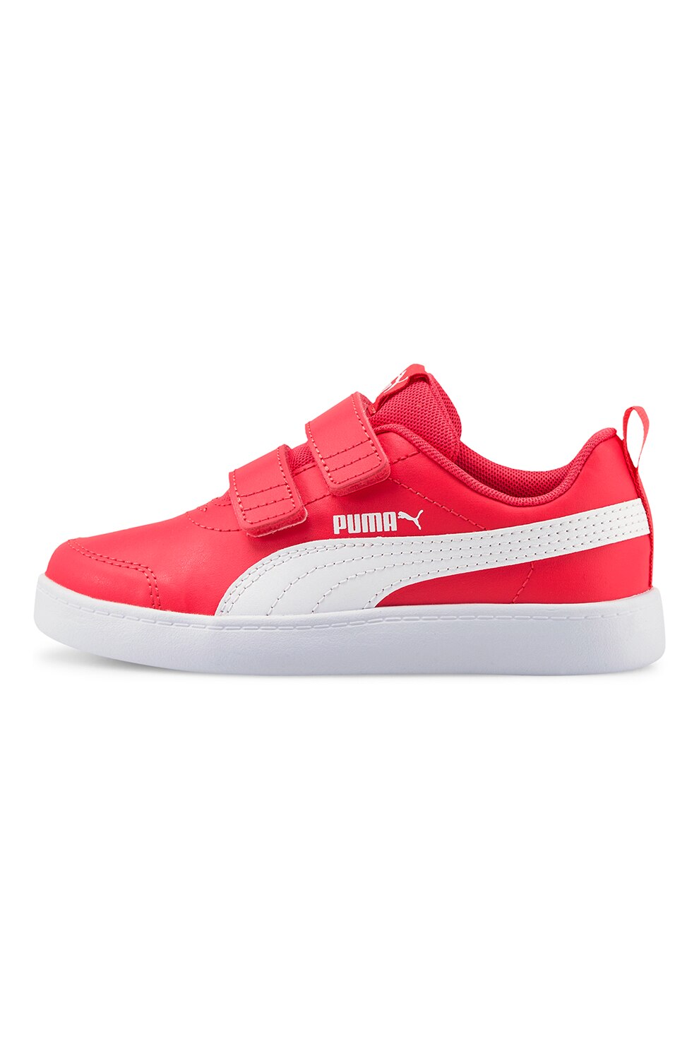 Puma, Pantofi sport de piele ecologica cu inchidere velcro Courtflex v2, Roz aprins/Alb