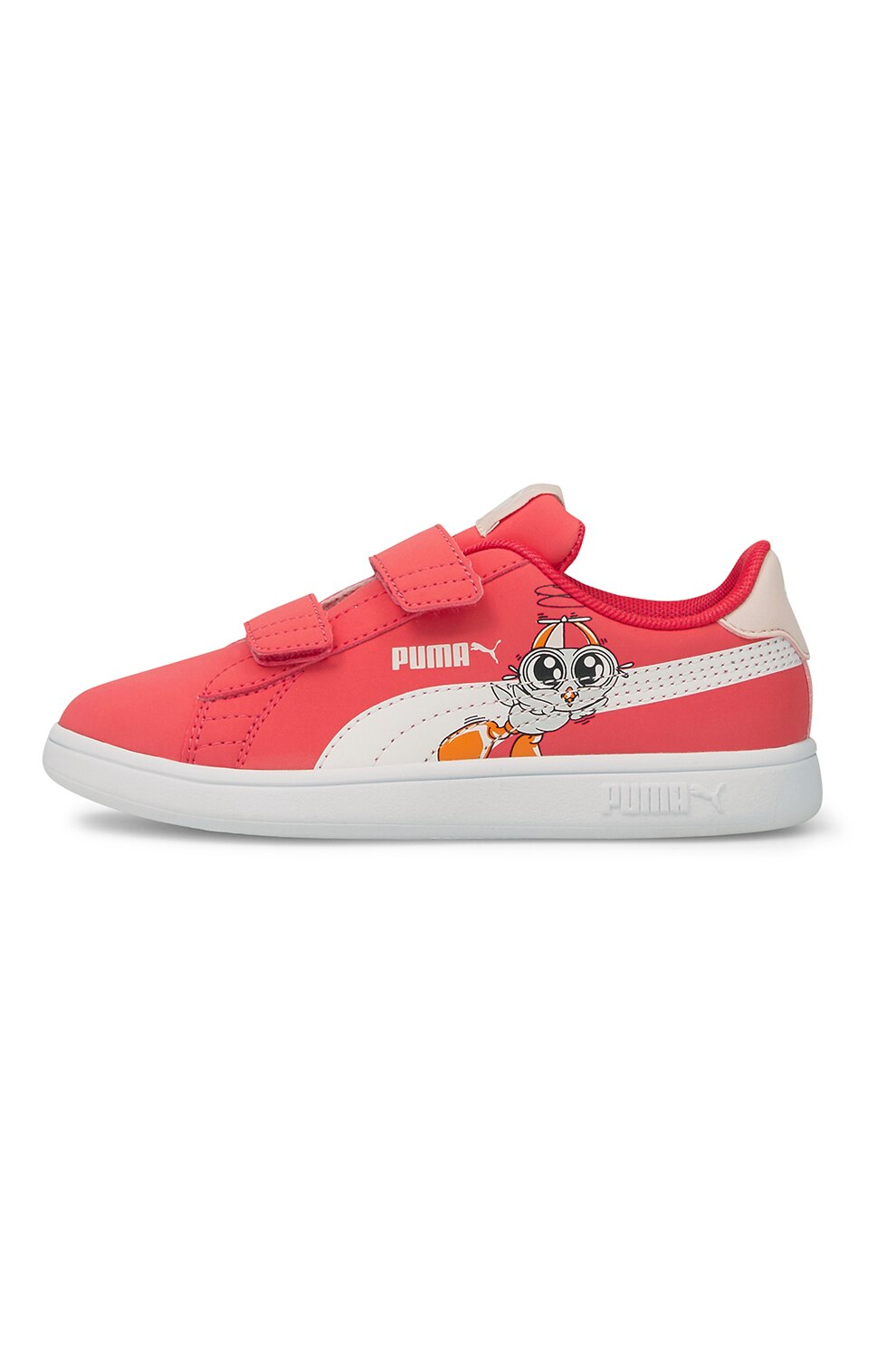 Puma, Pantofi sport cu inchidere velcro Smash v2 Lil, Corai/Roz