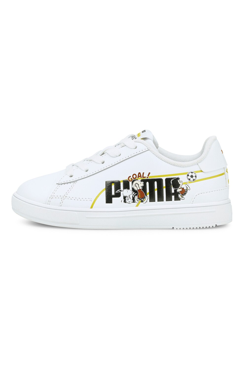 Puma, Pantofi sport din piele PEANUTS Serve Pro, Alb