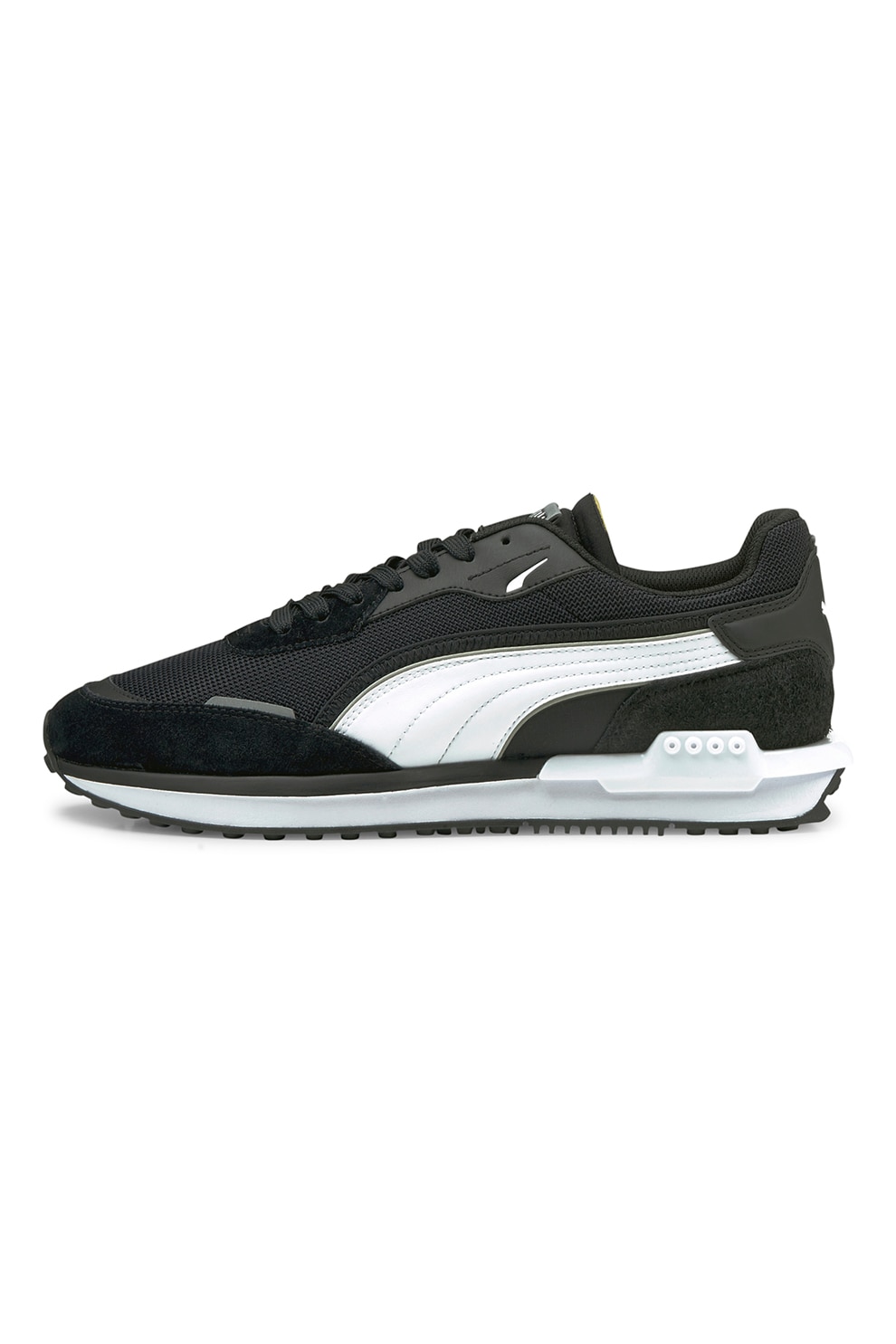 Puma, Pantofi sport din plasa cu insertii din piele intoarsa City Rider, Negru/Alb