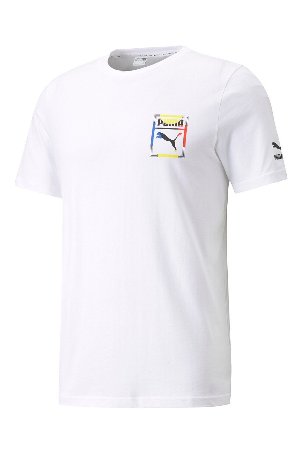 Puma, Tricou cu decolteu la baza gatului si imprimeu logo, Alb