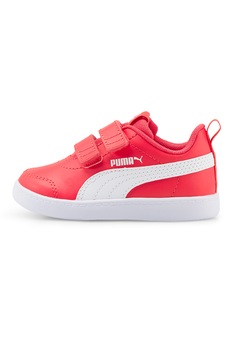 Puma, Pantofi sport din piele ecologica cu inchidere velcro Courtflex V2, Roz aprins/Alb Puma, Pantofi sport din piele ecologica cu inchidere velcro Courtflex V2, Roz aprins/Alb
