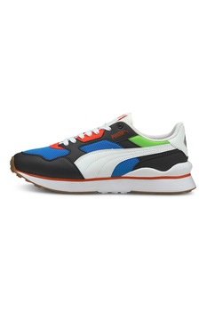Puma, Pantofi sport low-top cu garnituri din piele ecologica si logo R78 Futr, Negru/Alb/Albastru