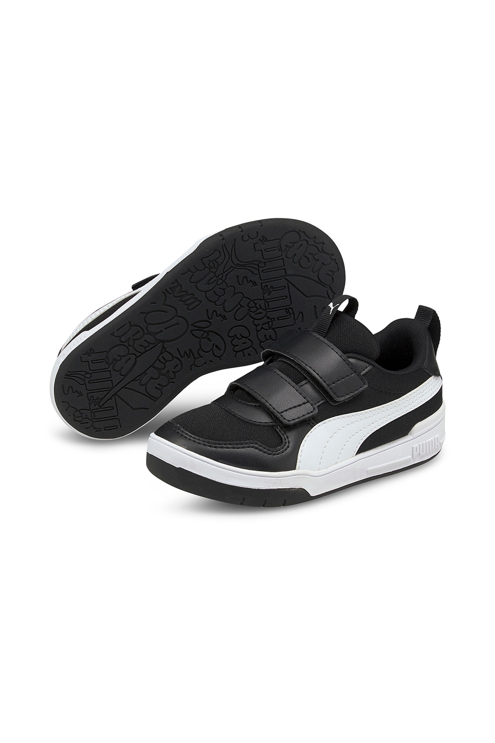 Puma, Pantofi sport din plasa si piele ecologica cu inchidere velcro Multiflex, Negru/Alb