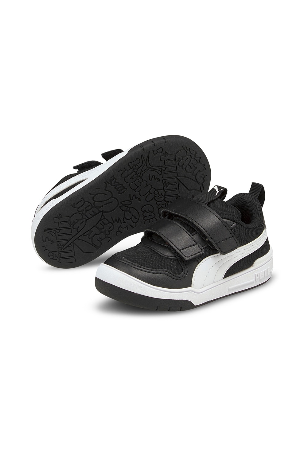 Puma, Pantofi sport din plasa si piele ecologica cu inchidere velcro Multiflex, Negru/Alb