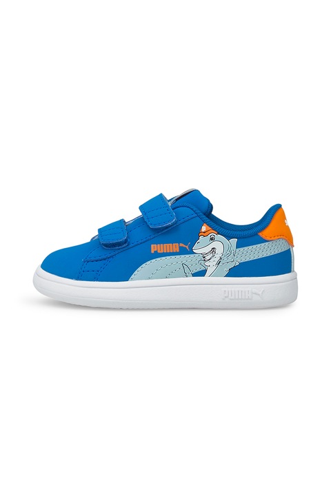 Puma, Pantofi sport din piele ecologica cu inchidere velcro Smash V2, Portocaliu/Albastru royal