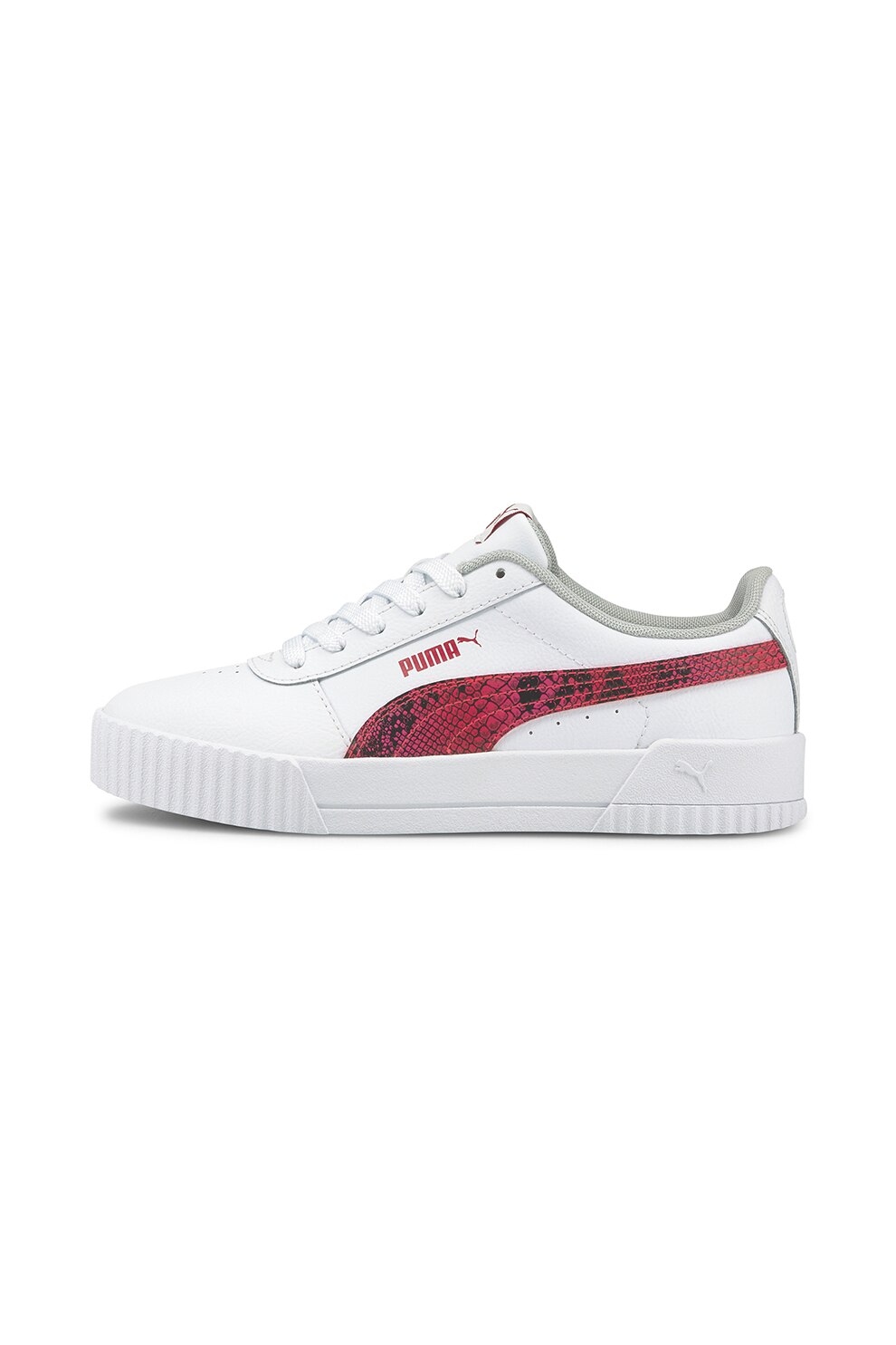 Puma, Pantofi sport cu insertii din piele Carina, Alb/Rosu inchis