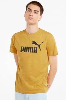 Puma, Tricou de bumbac cu logo Essential, Galben sofran/Negru