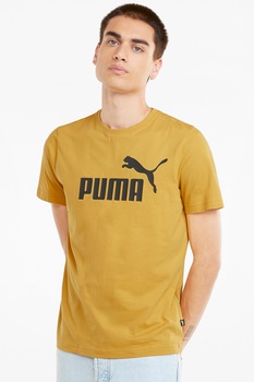 Puma, Tricou de bumbac cu logo Essential, Galben sofran/Negru Puma, Tricou de bumbac cu logo Essential, Galben sofran/Negru